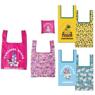 【小禮堂】Sanrio 三麗鷗 摺疊環保購物袋 夏威夷款 美樂蒂 酷洛米 布丁狗 大耳狗(平輸品)