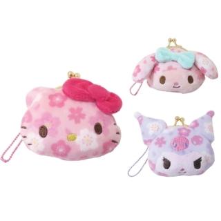 【小禮堂】Sanrio 三麗鷗 造型絨毛口金零錢包 附吊鏈 S 櫻花款 Kitty 美樂蒂 酷洛米(平輸品)
