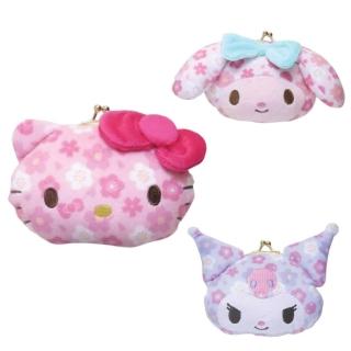 【小禮堂】Sanrio 三麗鷗 造型絨毛口金零錢包 M 櫻花款 Kitty 美樂蒂 酷洛米(平輸品)