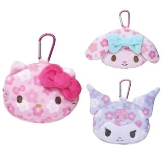 【小禮堂】Sanrio 三麗鷗 造型絨毛扣環小物收納包 櫻花款 Kitty 美樂蒂 酷洛米(平輸品)