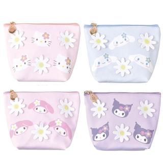 【小禮堂】Sanrio 三麗鷗 立體皮質化妝包 雛菊款 Kitty 美樂蒂 酷洛米 大耳狗(平輸品)