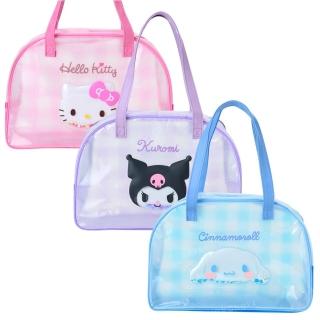 【小禮堂】Sanrio 三麗鷗 PVC亮片流沙防水海灘包 格紋 2025炎夏企劃 Kitty 美樂蒂 大耳狗(平輸品)