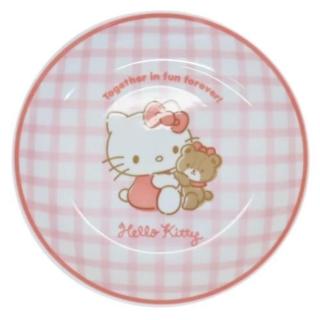 【小禮堂】Sanrio 三麗鷗 Hello Kitty 陶瓷圓盤 20cm 格紋抱熊款(平輸品)