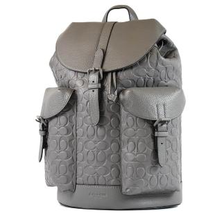 【COACH】男款 Warner 壓印LOGO小牛皮束口翻蓋後揹包-灰色