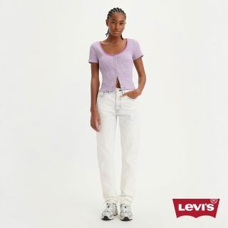 【LEVIS 官方旗艦】女 501 81S 上寬下窄 高腰修身排釦小直筒牛仔長褲/輕藍染漂洗白 熱賣單品 A4699-0010