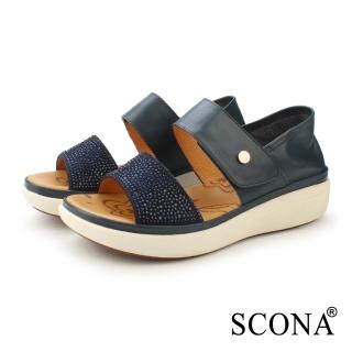 【SCONA 蘇格南】真皮 輕量舒適加州涼鞋(藍色 31267-1)