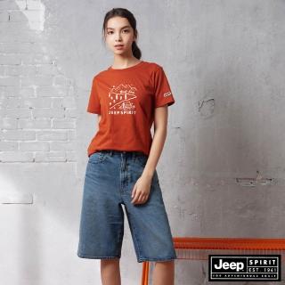 【JEEP】女裝 戶外山系圖騰印花短袖T恤(橘色)