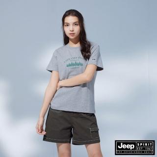 【JEEP】女裝 山系圖騰印繡短袖T恤(灰色)