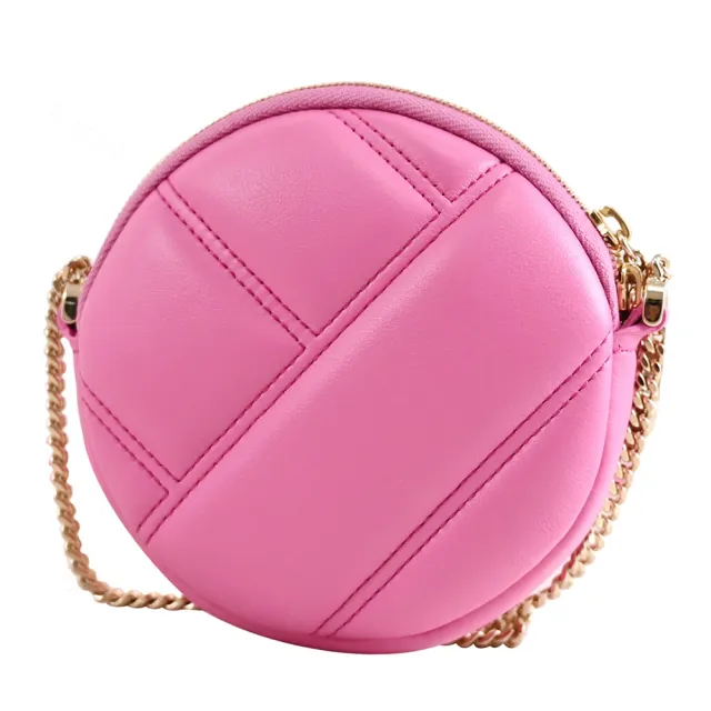 【BVLGARI 寶格麗】品牌經典蛇頭絎縫牛皮圓餅零錢包小廢包斜背包(桃紅)