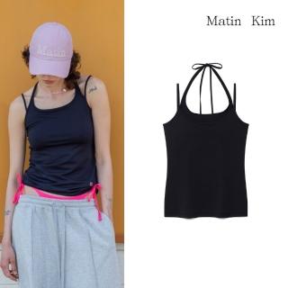 【MATIN KIM】官方旗艦 女版 細肩帶繞頸無袖上衣 女背心 多種穿法(黑色)