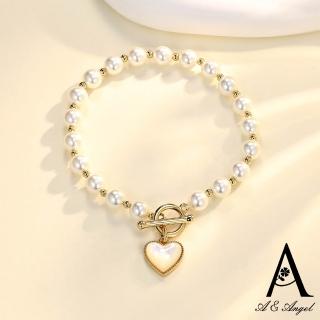 【ANGEL】甜美愛心貝母珍珠串OT扣手鍊(金色)