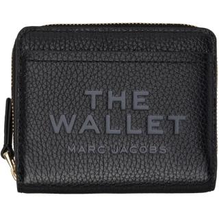 【MARC JACOBS】黑色荔枝紋皮革迷你方形對折釦式拉鍊零錢袋短夾
