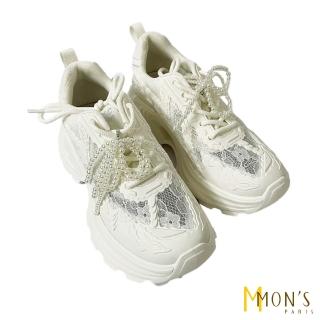 【MON’S】蕾絲拼接珍珠蝴蝶結老爹鞋(直)