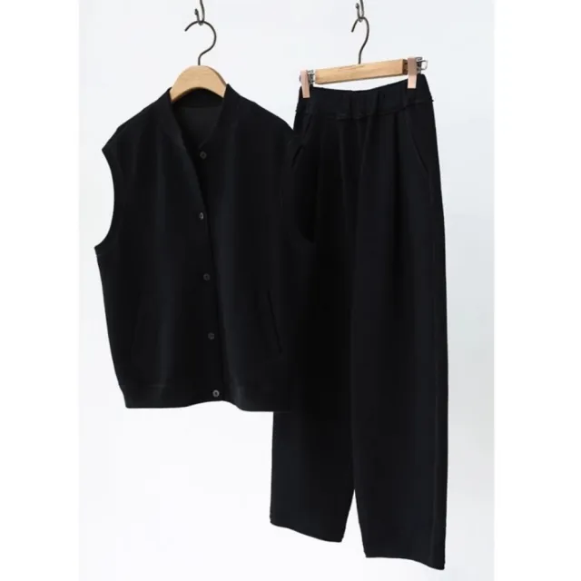 【米蘭精品】現貨+預購 休閒套裝無袖褲裝(背心外套寬管長褲女裝74kc59)