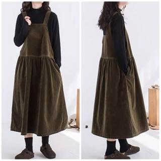 【米蘭精品】現貨+預購 吊帶裙無袖連身裙(復古簡約棉絨長款女裙子74kc53)