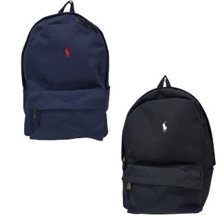 【RALPH LAUREN】POLO 刺繡LOGO帆布拉鍊後揹包 黑色/深藍色(送禮)