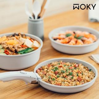 【WOKY 沃廚】塔塔鍋 22CM鈦陶瓷不沾鍋(無收納袋；可拆把手/平底鍋/煎鍋/炒鍋/湯鍋)