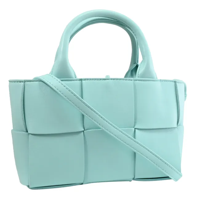 【BOTTEGA VENETA 寶緹嘉】簡約經典手工大格編織小手提包托特包兩用包(淺藍)
