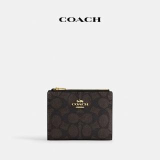 【COACH】蔻馳官方直營 經典Logo折疊皮夾-胡桃木色/黑色(CW803)