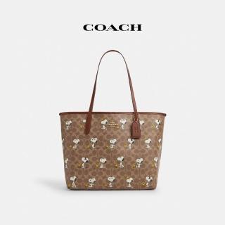 【COACH】蔻馳官方直營 COACH X PEANUTS CITY經典Logo SNOOPY印花托特手袋-IM/棕黃色/棕色 混合色(CBJ89)