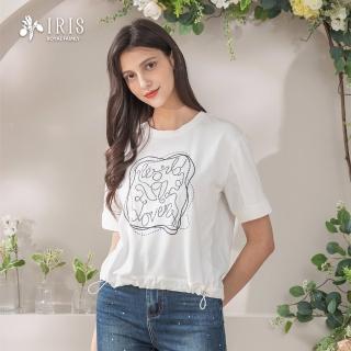 【IRIS 艾莉詩】率性異材質拼接印花上衣-淺米白(52906)