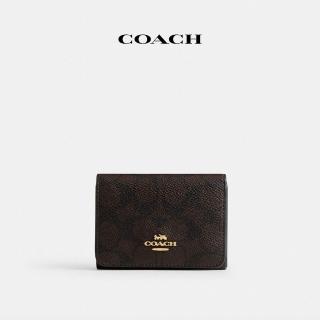 【COACH】蔻馳官方直營 撞色經典Logo卡袋皮夾-IM/胡桃木色/棕黃色(CZ446)