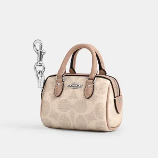 【COACH】蔻馳官方直營 ROWAN 經典Logo迷你手袋掛件 鑰匙圈 掛飾 吊飾-SV/沙黃色/灰褐色(CX068)