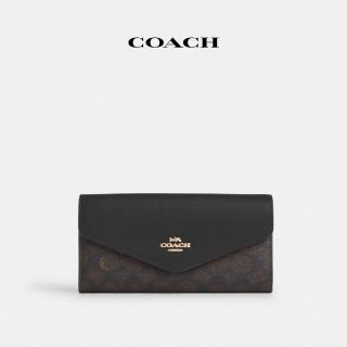 【COACH】蔻馳官方直營 經典Logo信封型皮夾-IM/胡桃木色/黑色(CX160)