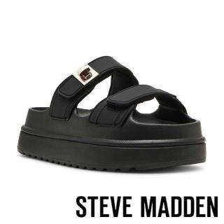 【steve madden】線上獨家款BIGSCHMONA-J 霧面雙帶厚底拖鞋(黑色)