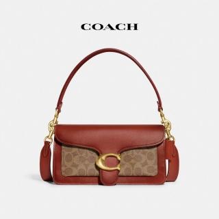 【COACH】蔻馳官方直營 TABBY 26 經典 SIGNATURE 帆布單肩手袋-棕黃色鏽紅色(CI032)