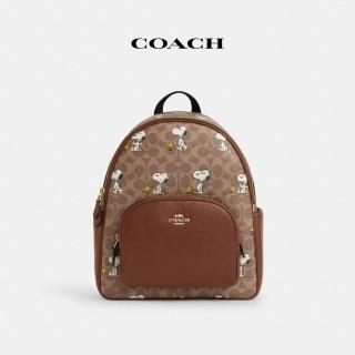 【COACH】蔻馳官方直營 COACH X PEANUTS COURT經典Logo SNOOPY印花後揹包-IM/棕黃色/棕色 混合色(CBM25)