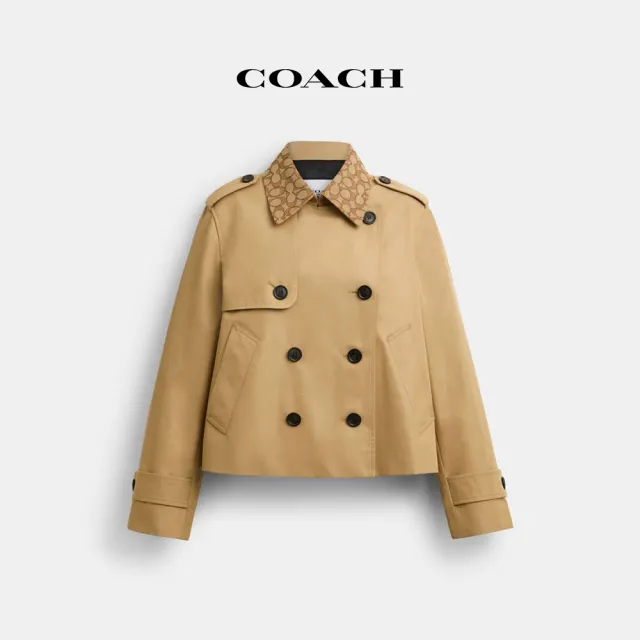 【COACH】蔻馳官方直營 經典Logo領短款風衣-卡其色(CAB91)
