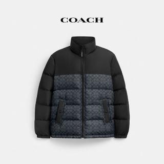 【COACH】蔻馳官方直營 聚酯纖維經典Logo羽絨外套-木炭灰色 經典Logo(CU798)