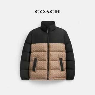 【COACH】蔻馳官方直營 聚酯纖維經典Logo羽絨外套-棕黃色 經典Logo(CU798)