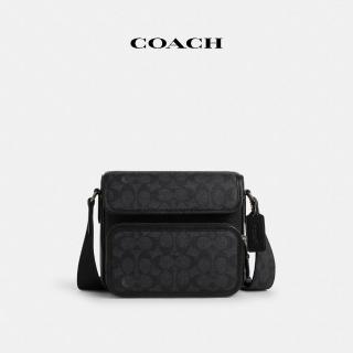 【COACH】蔻馳官方直營 SULLIVAN經典Logo翻蓋斜背手袋-QB/炭黑色/黑色(CZ396)