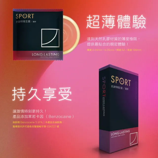 【SPORT史波特】買1送1 飆捍衛生套保險套/含麻醉劑(12入*2盒)(共24入)