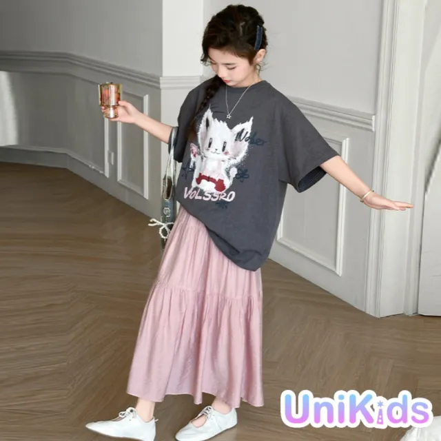 【UniKids】現貨 130碼中大童裝短袖T恤 童趣印花上衣 女大童裝 CVLMD2507(灰T)
