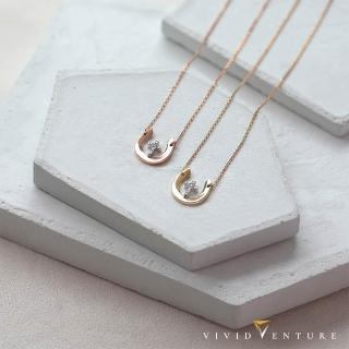 【Vividventure 亞帝芬奇】14K 2分 天然鑽石 十字架造型 鑽石 項鍊 幸運馬蹄鐵(二色任選/玫瑰金/黃K金)