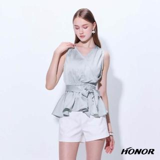 【HONOR 山形屋】綁帶荷葉下擺交叉收腰無袖上衣-綠