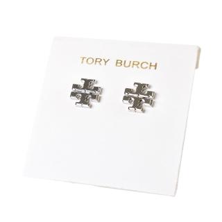【TORY BURCH】雙T LOGO針式耳環-銀色