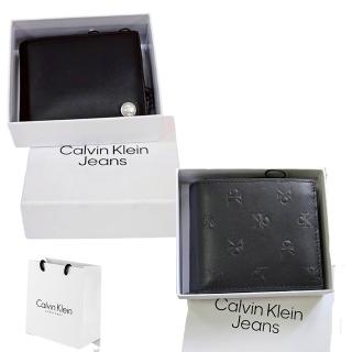 【Calvin Klein】CK小圓標/壓印袋短夾零錢禮盒組(贈原廠紙盒紙袋/母親節送禮)