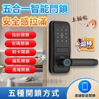 【伊德萊斯】五合一把手式指紋密碼鎖 智慧感應防盜電子鎖(遠端/指紋/密碼/鑰匙/感應卡)