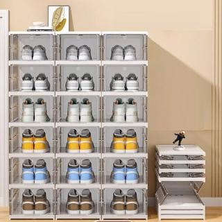【STYLE 格調】五色-喬登免安裝一體式加厚強化透明折疊鞋盒-6層2入(摺疊收納箱 鞋架 鞋櫃 收納盒 收納櫃)
