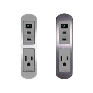 【易智快充】AC插座+50w USB插座(超薄面板貼合訂製傢俱-全鋁質感磁吸兩孔面板-省空間系列)