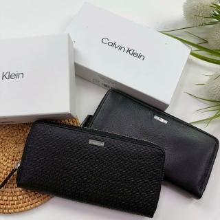 【Calvin Klein 凱文克萊】CK 滿版 防刮 防盜 真皮長夾 零錢袋 錢包 CK 禮盒 皮夾 送禮(長夾1048)