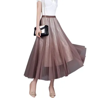 【CHACO】/現+預購/女春夏 漸變亮絲光澤感網紗裙半身裙長裙#569(網紗裙 半身裙 長裙 女 漸變)