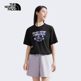 【The North Face 官方旗艦】北面男女款黑色吸濕排汗趣味印花短袖T恤｜8GZ1JK3(排汗衫)