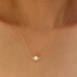 【CReAM】Ulima單顆大天然淡水白珍珠+二顆小珍珠金色金屬女項鍊(生日 禮物 送禮 禮盒)