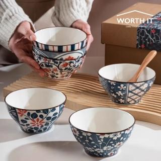 【渥思】藍調花語陶瓷碗6入禮盒組(餐具 瓷器碗盤 飯碗 入厝禮 一盒6入碗)
