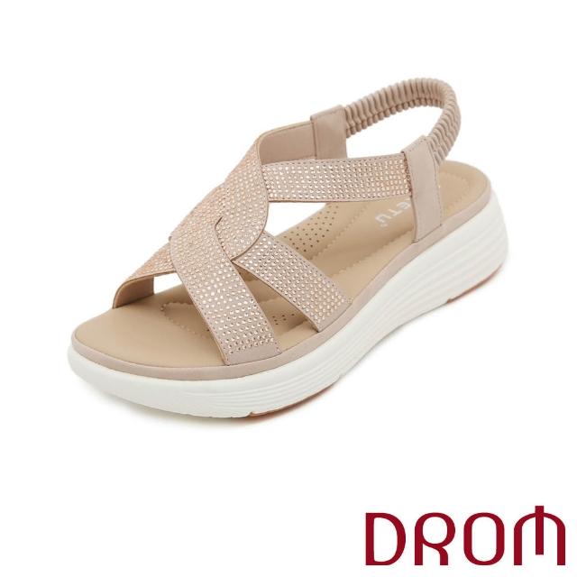 【DROM】厚底涼鞋 縷空涼鞋/華麗閃耀美鑽縷空雙S繞帶舒適厚底涼鞋(粉)